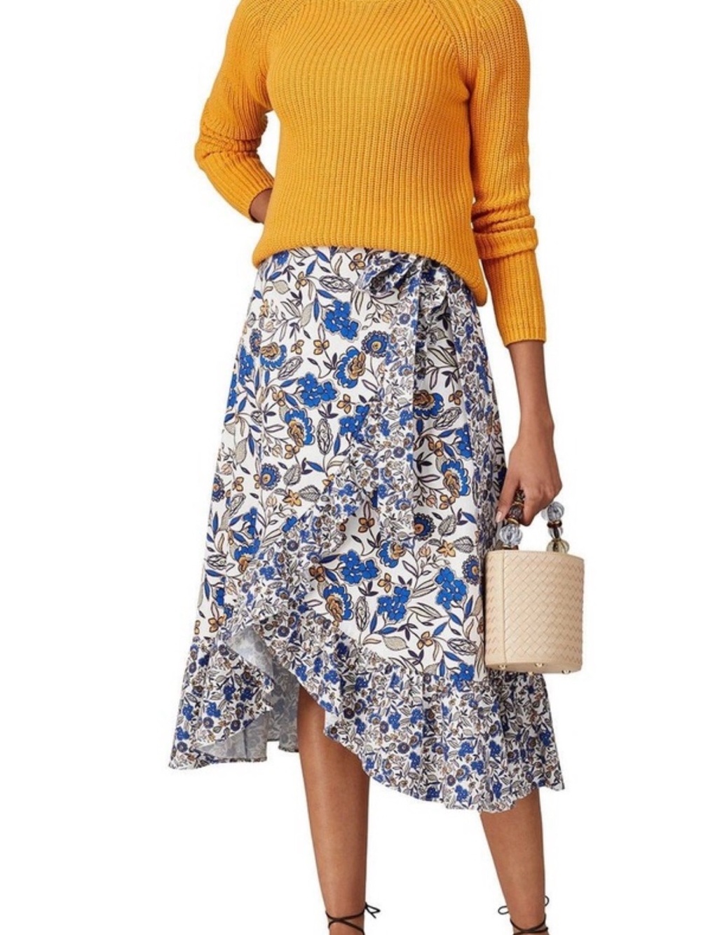 Shoshanna faux wrap Blue & White Floral High- Skirt